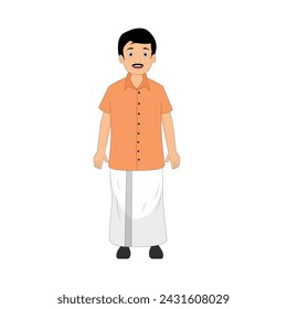 Indian man with moustache wearing traditional Hindu clothes profile picture avatar cartoon character portrait vector illustration graphic design