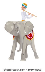 The Indian man on the elephant plays the flute, Vector graphics, illustration