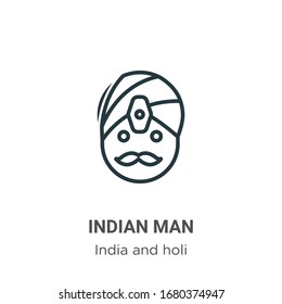 Indischer Mann umreißt die Vektorillustration. Dünne schwarze indianische Manikarte, einfache Vektorillustration-Elementgrafik aus bearbeitbarem Indianerkonzept einzeln auf weißem Hintergrund