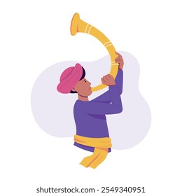 Indiano tocando música de chifre, ilustração plana 