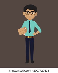 Indian Man Pointing You Flat Vector Cartoon Illustration 022