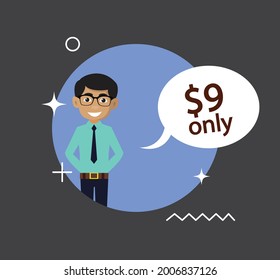Indian Man with Price Flat Vector Cartoon Illustration 