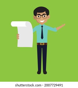 Indian Man Reading list Flat Vector Cartoon Illustration 022
