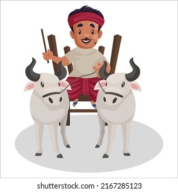 Indian man is riding a bull cart. Vector graphic illustration. Individually on a white background. 