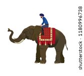 Indian man riding elephant. Vector illustration isolated on white background