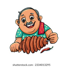 Indian Man selling potato snack. Indian street food collection.