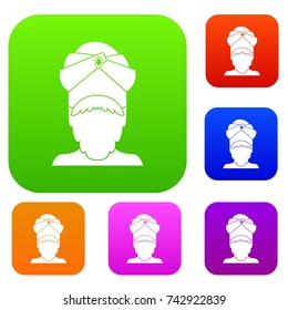 Indian man set icon color in flat style isolated on white. Collection sings vector illustration