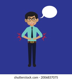 Indian Man stomach ache Flat Vector Cartoon Illustration 
