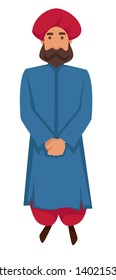 Indian man in traditional clothing and turban isolated male character