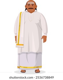 indian man in traditional south indian dress, Man wearing South Indian traditional dress Dhoti and Shirt