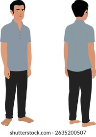 Indian man vector illustration front and back view. male character clipart. traditional Indian man design. cartoon person graphic. desi man avatar. animation asset. cultural art.