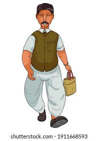 Indian Man Walking with His Grocery Bag