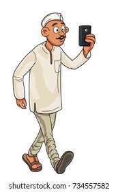 Indian Man Walking with Phone