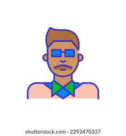 Hombre indio con gafas. Estilo de dibujos animados de color negrita icono simplista minimalista para marketing y marca