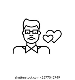 Indian man wearing glasses and hearts intertwined. Wedding and romance. Pixel perfect vector icon