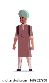 indian man wearing turban smiling male cartoon character standing pose full length isolated vertical vector illustration