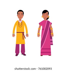 Indian man and woman in traditional clothing, couple wearing national costumes vector Illustration
