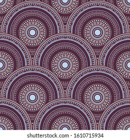Indian mandala circles textile ornament vector seamless pattern. Folk motifs intricate repeating scallops. Eastern asian folk mandala shapes seamless geometric motifs pattern.