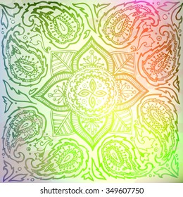 Indian mandala. Color pattern (green). The image can be used as a background template, the substrate, wallpaper, when printing on the cloth in the textile industry