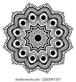 Indian mandala flower. Mandala black silhouette. Isolated vector illustration for yoga decoration in doodle style