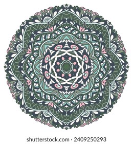 Indian mandala print. Vector medallion folk art style design in pastel colors