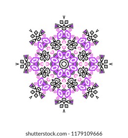 Indian mandala or simple snowflake icon isolated on white background. Snow flake element for Christmas winter design and New Year decoration. Refrigerator vector symbols or logo