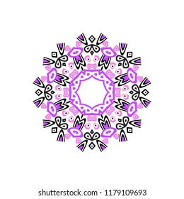 Indian mandala or simple snowflake icon isolated on white background. Snow flake element for Christmas winter design and New Year decoration. Refrigerator vector symbols or logo