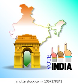 Indian map background on india gate with indian election