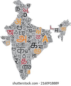 Indian map filled with Indian Language Letters vector illustration