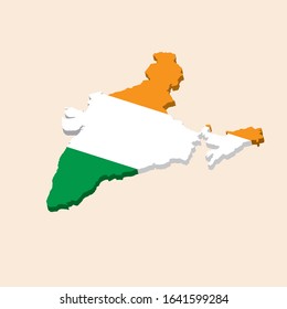 Indian map of flag isometric. Vector illustrator.
