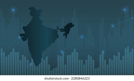 Mapa indio de crecimiento: economía, PIB e ingreso per cápita. Vector de negocios con mapa de India en segundo plano.