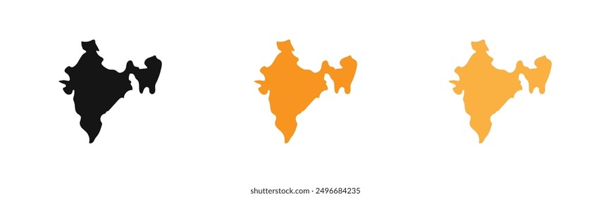 Indian map icon outline collection or set in black and white