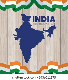 indian map independence day with flags wooden background