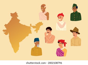 indian map and people set