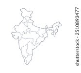 Indian map with regional states vector illustration background. Detailed map of India with States administrative divisions. Political India map vector illustration.