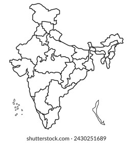 Mapa indio con estados regionales ilustración vectorial de fondo. Negro, blanco café. Perfecto para fondos de pantalla, telón de fondo, póster, pegatina, banner, etiqueta, etc. Mapa de India con estados