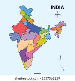 Indian map with regional states vector illustration background. India map with states