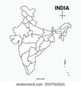 Indian map with regional states vector illustration background. India map with states