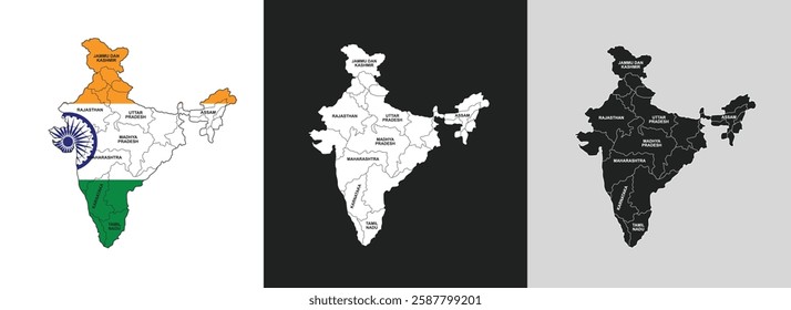 Indian map with regional states vector illustration background. Detailed map of India with States administrative divisions. Political India map vector illustration.
