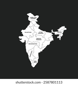 Indian map with regional states vector illustration background. Detailed map of India with States administrative divisions. Political India map vector illustration.