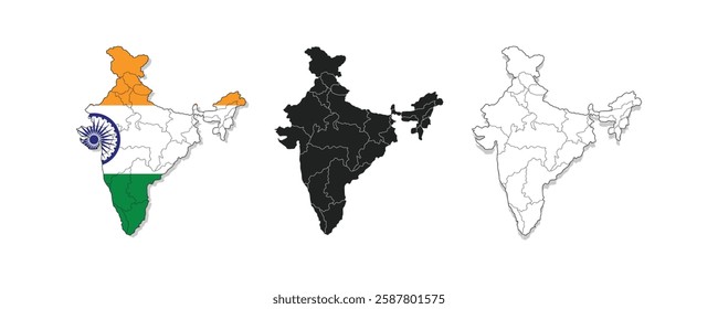 Indian map with regional states vector illustration background. Detailed map of India with States administrative divisions. Political India map vector illustration.