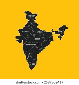 Indian map with regional states vector illustration background. Detailed map of India with States administrative divisions. Political India map vector illustration.