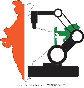 The indian map with robotic arm.  The concept of automation and manufacturing in the country - Manufacturing illustration 