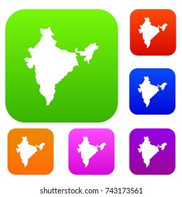 Indian map set icon color in flat style isolated on white. Collection sings vector illustration
