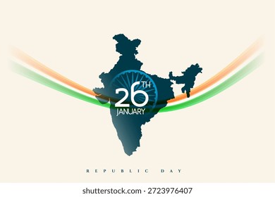 silhueta do mapa indiano com ashoka chakra e acenando tricolor para vetor do dia 26 de janeiro da república 