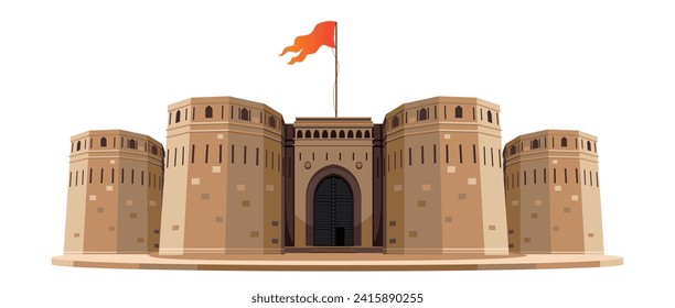 indian maratha fort with flag vector