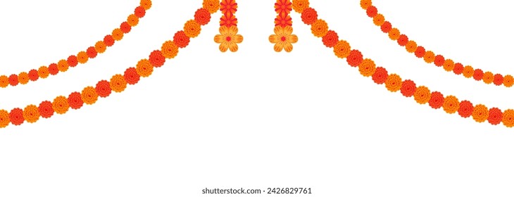 Indian marigold garland, toran design, flower bunting vector illustration
