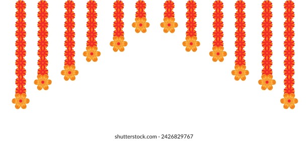 Indian marigold garland, toran design, flower bunting vector illustration
