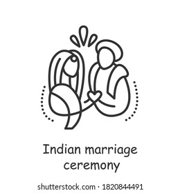  Indian Marriage Ceremony. Hindu Wedding Rites, Rituals. Arranged Marriage. Kanyadaan Ceremony. Indian Culture, Traditions And Customs. Isolated Vector Illustration. Editable Stroke 