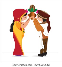 INDIAN MARRIAGE COUPLE FLAT BACKGROUND, celebration, husband, wife, men, woman, sari, kurta, kalash, arrange, engagement, tradition, hand, people, romantic, ceremony, happy, togather, line, leaf
